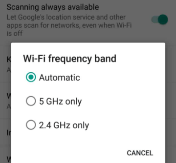 How to set Android Wi-Fi settings from 2.4GHz to 5GHz